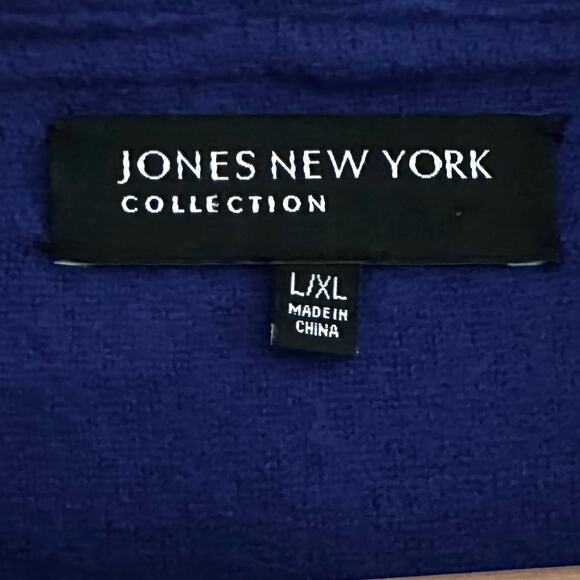 Jones New York Felted Merino Wool Cardigan Jacket L/XL Pockets Blue Small Flaw - Picture 7 of 8